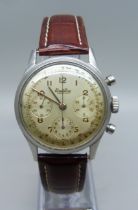 A 1940s Breitling Premier hand wound two button chronograph wristwatch, original dial, stainless