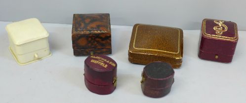 Six antique ring and jewellery boxes