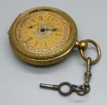 An early 20th Century Swiss made pocket watch in gold tone case, the inner case marked Awarded 6