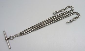 A silver double Albert chain, 42g, 40cm including dog clips