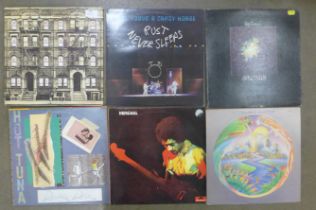 1970s rock LP records, Led Zeppelin, Hot Tuna, Jimi Hendrix, Les Dudek, Billy Cobham and Neil