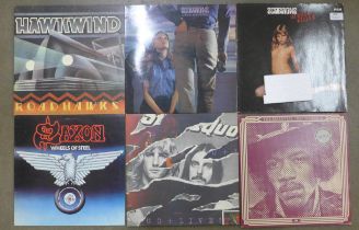1970s/1980s rock LP records, Scorpions (Virgin Killer, banned cover), Hawkwind, Jimi Hendrix,