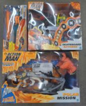 Three boxed Action Man sets, Polar Mission, Skateboard Extreme and Mission Torpedo