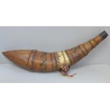 A Dahomey Amazons women warrior horn and leather powder flask, mid/late 1800s