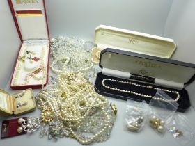 A collection of costume jewellery and faux pearl necklaces