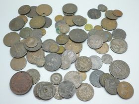 A large quantity of tokens, medallions and coins, 18th Century onwards, 750g
