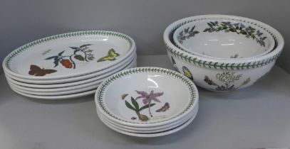 Six Portmeirion The Botanic Garden oval steak plates, two bowls and four dishes **PLEASE NOTE THIS