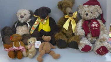 A collection of Teddy bears including a Harrods 1999 Christmas bear