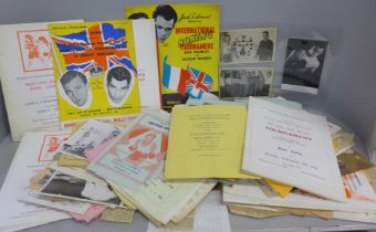 A collection of 1960s Nottingham boxing programmes, photographs and other memorabilia