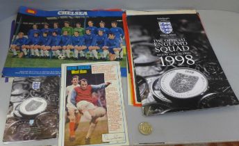 A collection of 1960s signed magazine photographs of footballers and a collection of 1998 football