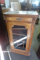 A Victorian inlaid walnut music cabinet (glass door a/f)