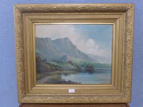 Scottish School, Highland landscape, oil on canvas, indistinctly signed, dated 1904, framed