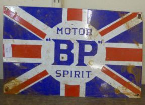 An enamelled metal B.P. Motor Spirit advertising sign