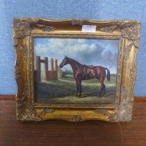 A portrait of a stallion, oil on board, framed