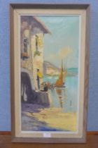 W. Henry, Mediterranean coastal landscape, acrylic on canvas, framed