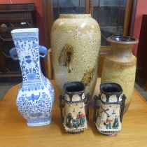 Two West German pottery vase and three others
