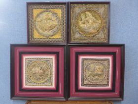 Four Indian embroideries, framed