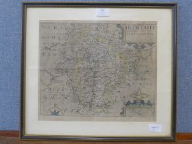 A 17th Century Christopher Saxton & Wilhemus Kip engraved map, Bedford, framed
