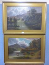 Scottish School (19th Century), pair of Highland landscapes, oil on canvas, indistinctly signed,