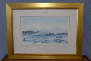 A print, View in the South of France by H.R.H. The Prince of Wales, framed, c.o.a. verso
