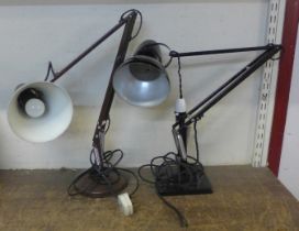 A Herbert Terry & Sons Ltd. black metal anglepoise desk lamp and one other