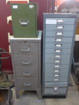 An industrial Bisley steel chest and two others