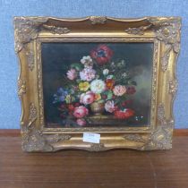A still of flowers, oil on board, framed