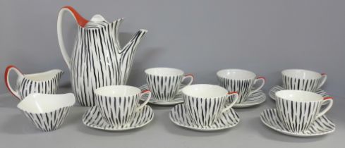 A Midwinter Zambesi pattern six setting coffee set with coffee pot, sugar bowl, milk jug **PLEASE