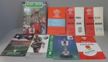 A signed Rugby Union book and 49 big match Rugby Union programmes, 1960s onwards, England and