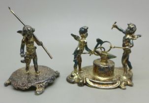 Two small silver cherub figures on stands, 72g