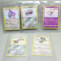 Five rare Hidden Fates Pokemon cards