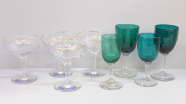 Four Babycham glasses and four coloured wine glasses **PLEASE NOTE THIS LOT IS NOT ELIGIBLE FOR