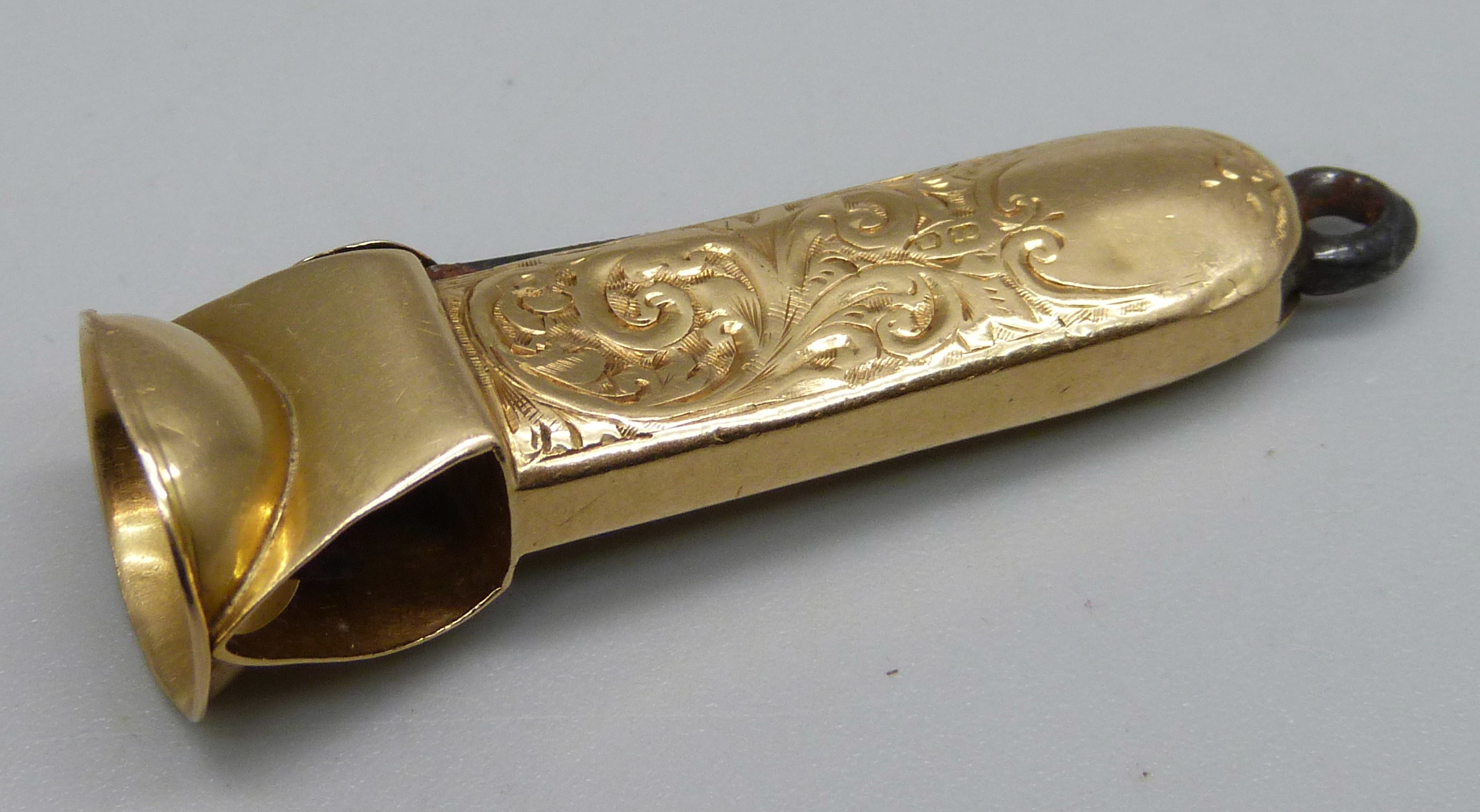 A Victorian 18ct gold cigar cutter, Birmingham 1893, John Allen, a/f misshapen - Image 2 of 4