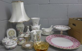 An Aynsley table lamp, vase, Copeland comport, four Wedgwood Clio coffee cans and saucers, etc. **