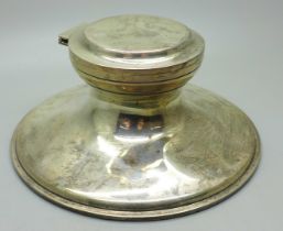 A silver capstan inkwell, worn Birmingham marks, a/f