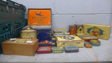 A set of K & C London chess pieces and a box of tins **PLEASE NOTE THIS LOT IS NOT ELIGIBLE FOR