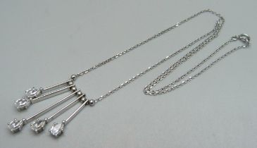 A 9ct white gold necklace set with white stones, 5.4g, approximately 40.5cm chain