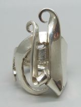 A Gorham silver fork ring, 18g, N/O, 3.3cm