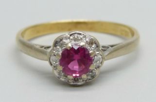 An 18ct gold, diamond and ruby ring, 2.9g, P