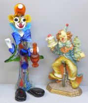 A large Murano clown, 40cm, and a cast metal clown doorstop **PLEASE NOTE THIS LOT IS NOT ELIGIBLE