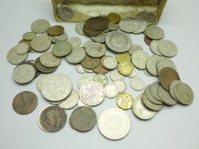 A collection of coins including some half silver