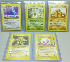 Five rare base set vintage Pokemon cards