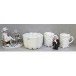 A Shelley jelly/blancmange mould, a pair of Blance du Lac glass mugs, circa 1880, a Lladro figure of