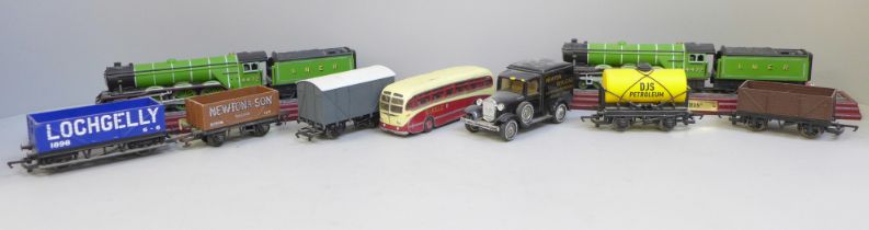 Assorted model vehicles and OO gauge wagons