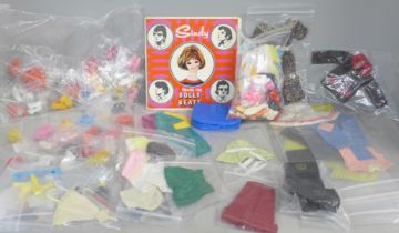 Vintage Sindy clothes, shoes, accessories including three jewellery boxes with Sindy jewellery and