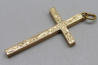 A 9ct gold cross pendant, 3.4g, 3.8cm including loop