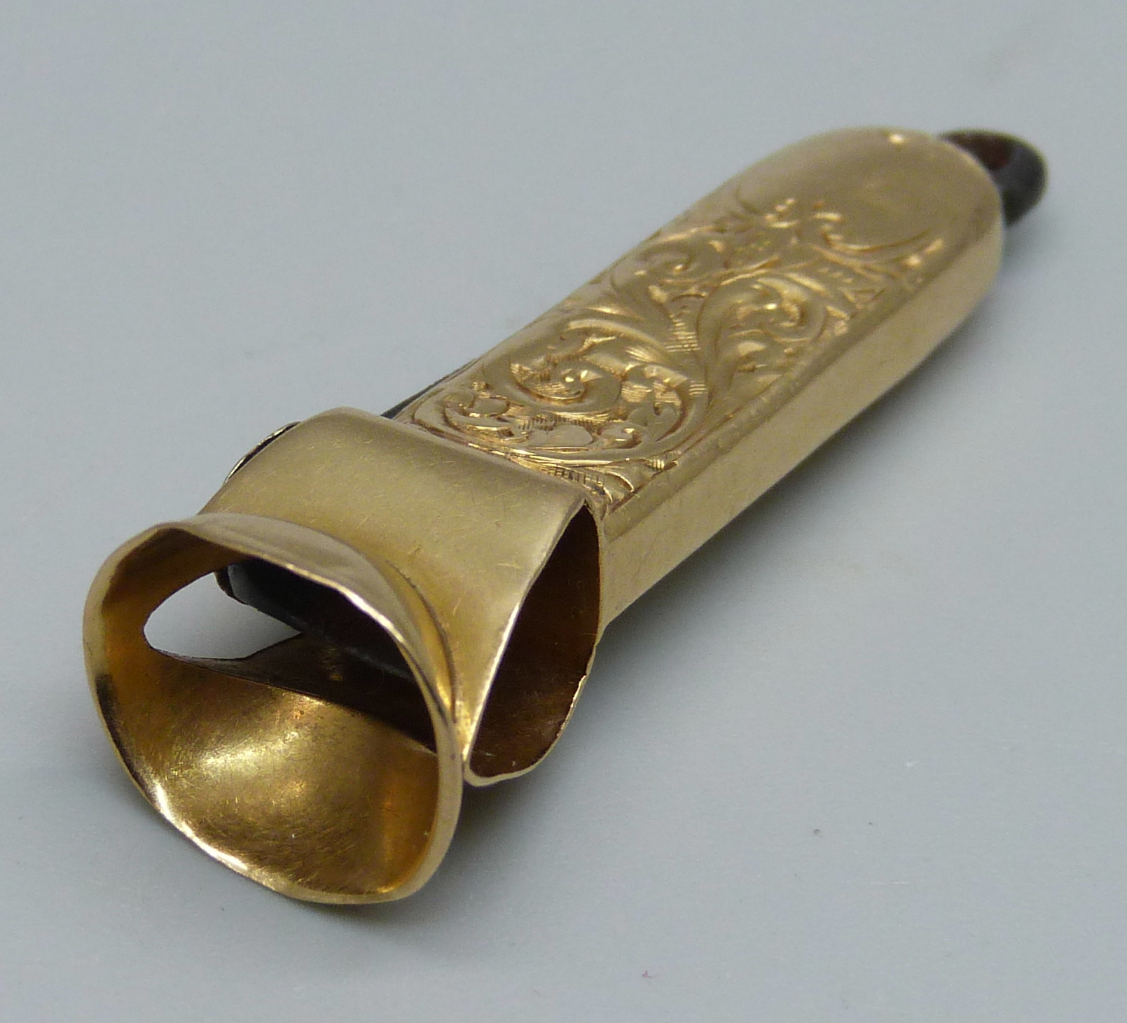 A Victorian 18ct gold cigar cutter, Birmingham 1893, John Allen, a/f misshapen - Image 3 of 4