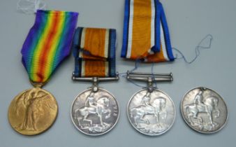 Four WWI medals; a pair to 168262 Gnr J. Mallabar R.A., one to 2967 Dvr. D. Jamieson R.E., a/f and