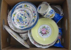 A collection of plates including some with hand painted flowers, a Johnson Brothers part set of