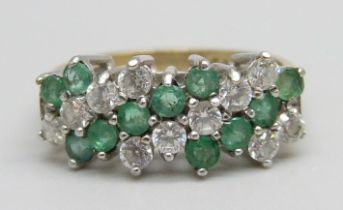A 9ct gold, emerald and white stone ring, 2.5g, K